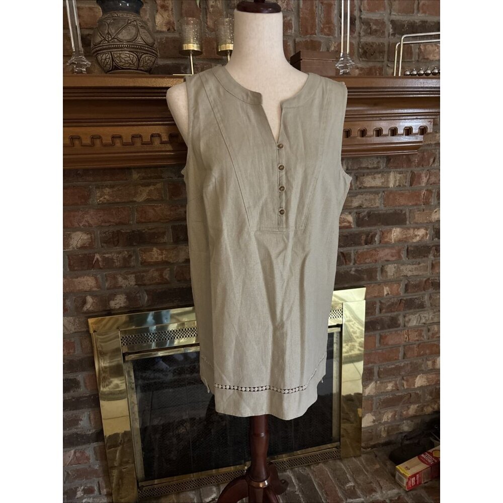 New Gloria Vanderbilt Casuals Tan Sleeveless Linen Blous Size Medium